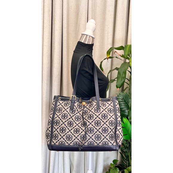 ✺ AUTHENTIC TORY BURCH BLUE AND CREAM MONOGRAM SHOULDER BAG - Picture 13 of 14